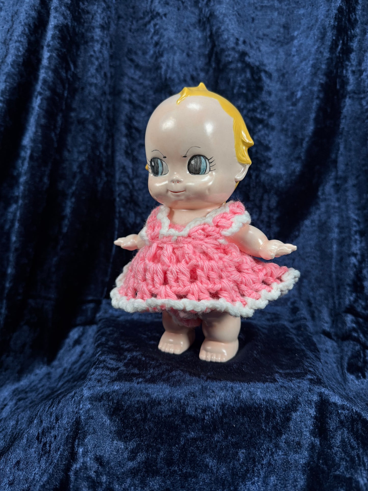 Vintage Chalkware Kewpie Figurine – Byron Molds Angel with Crochet Dress