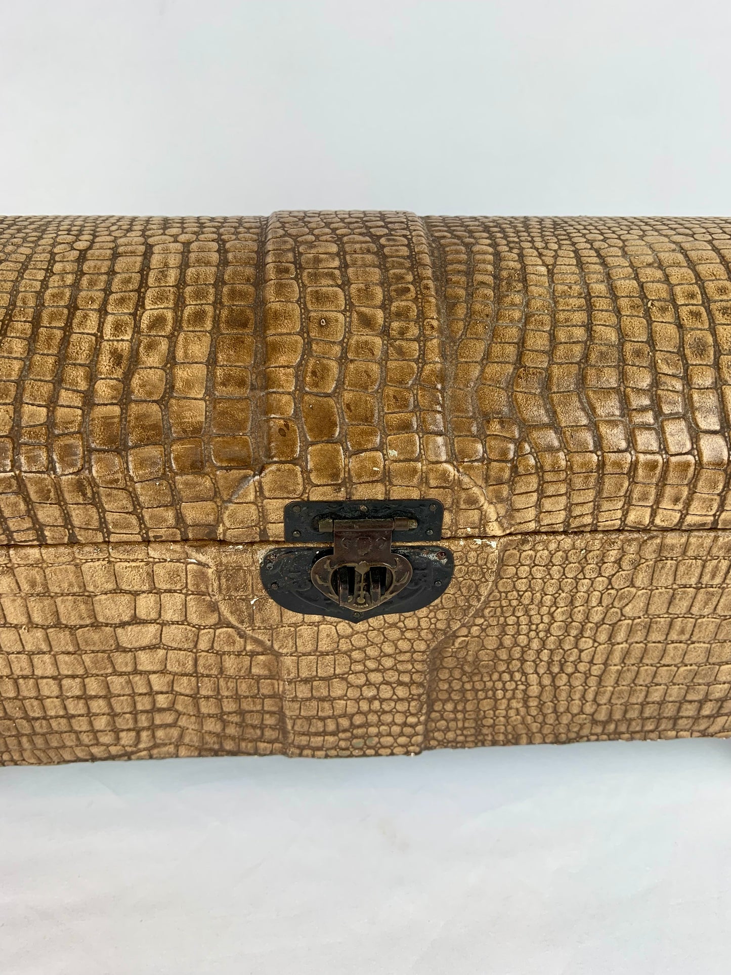 Faux Brown Alligator Skin Treasure Box w/ Bamboo Stalk Legs