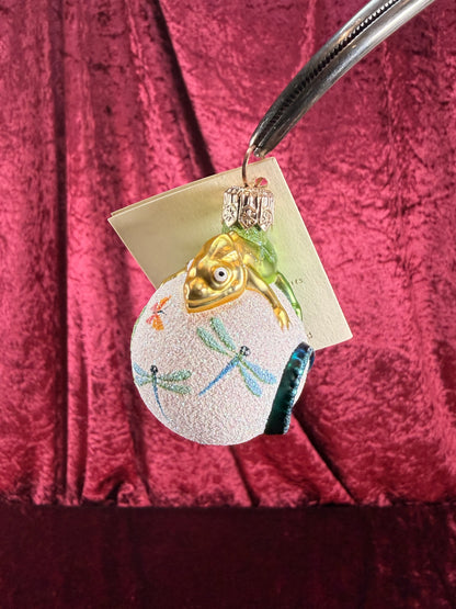 Vintage Christmas - Handblown Glass Clip On Ornament - Spring Chameleon and Butterflies - Patricia Breen - Poland