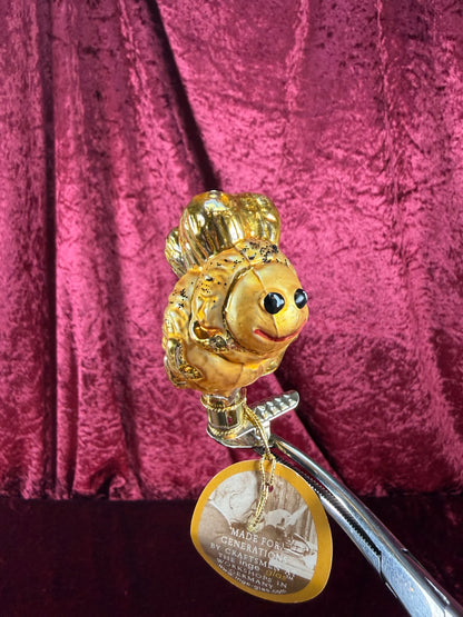 Vintage Christmas - Handblown Clip On Glass Ornament - Yellow Bee - Inge Glas - Germany