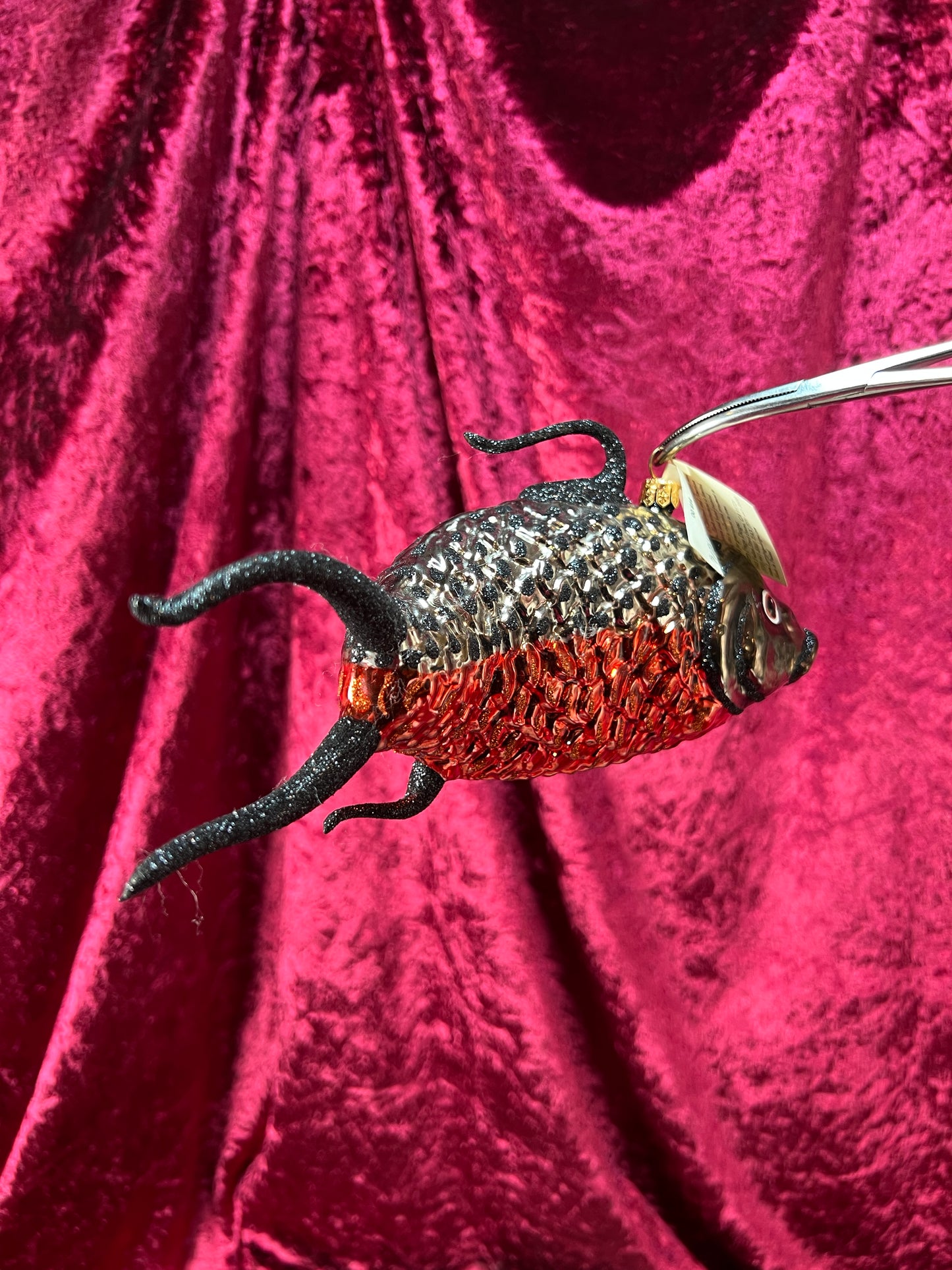 Vintage Christmas - Handblown Glass Ornament - Red and Black Koi Fish - Larry Fraga Designs