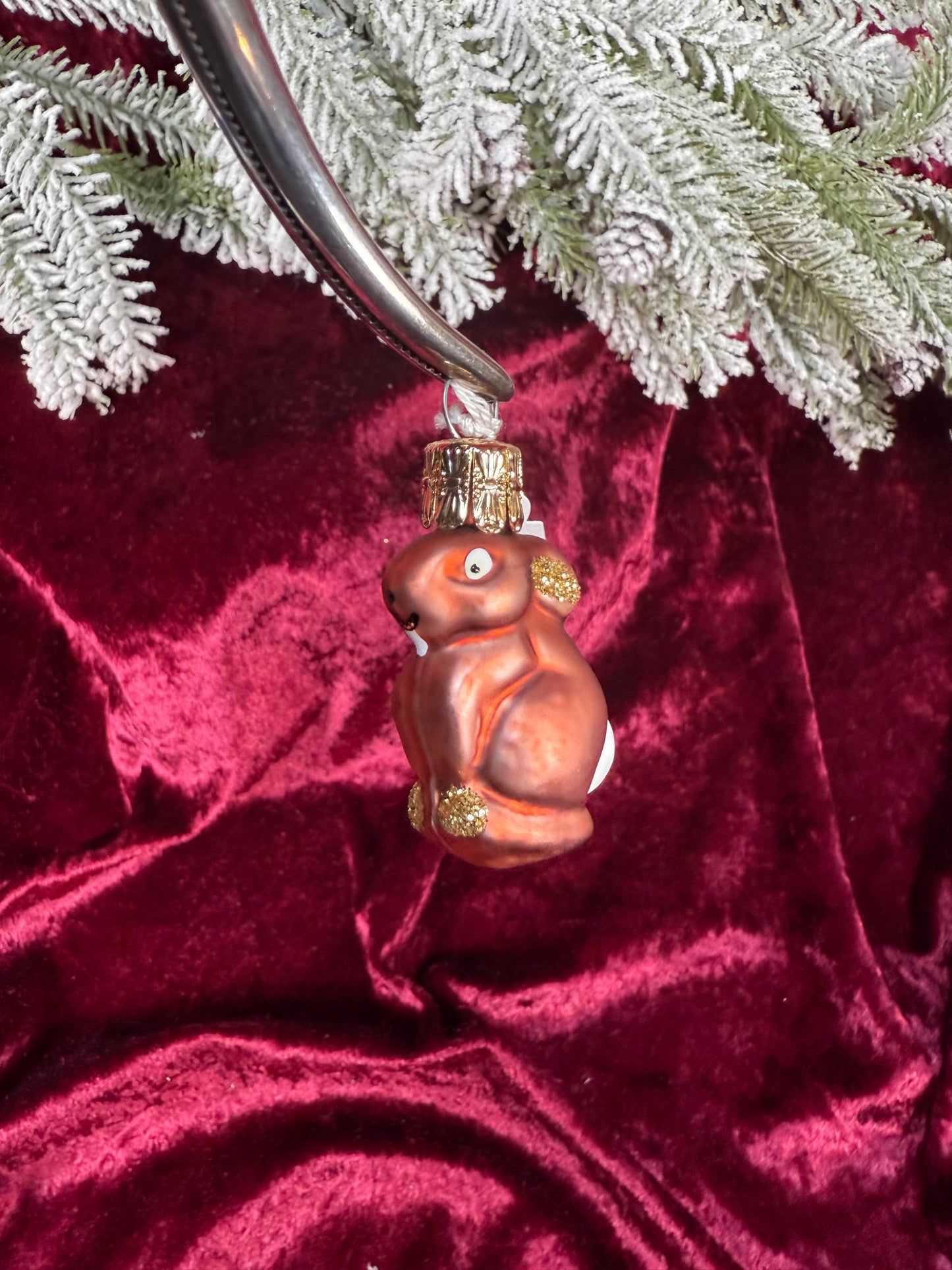 Vintage Christmas - Handblown Glass Ornament - Brown Bunny - Czech Republic
