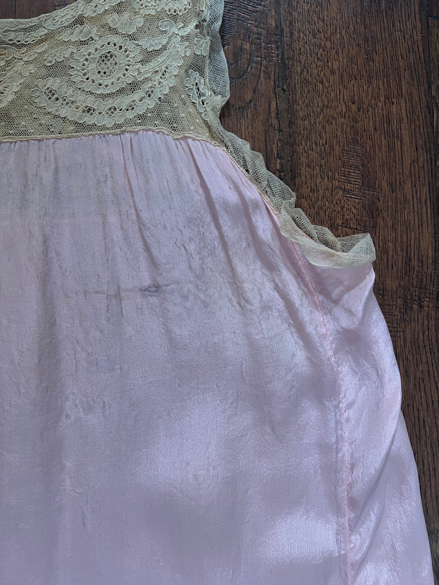 Vintage 1940s Pink Shift Nightgown - Sleeveless Lace Trim Slip Dress - Medium