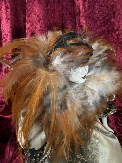 Vintage Porcelain Pierrot Doll – Feathered Collar Seated Harlequin Figure