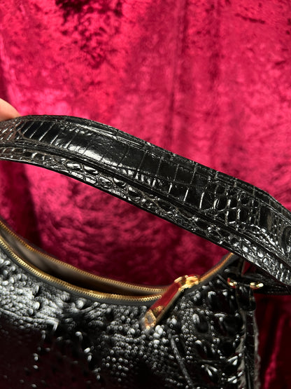 Vintage Brahmin Black Melbourne Leather Hobo Bag - Croc Embossed Shoulder Purse