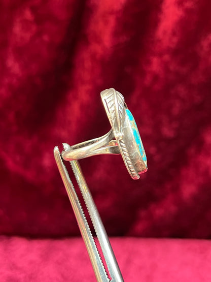 Vintage Jewelry - Chunky Ring - Sterling Silver - Natural Turquoise - J.C. - 8.25