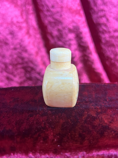 Vintage Curiosities - Antique Snuff Bottle - Bone - Inlaid Dragonfly - 1.75”