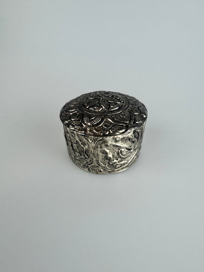 Antique Silver Repousse Pill Box with Floral Design - 19g