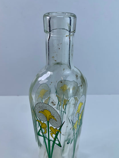 Vintage Kitchen - Glass Oil Bottle - Art Nouveau Floral Design