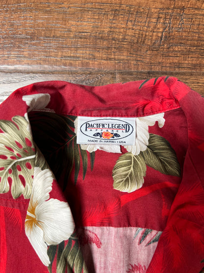 Vintage Clothing - Short Sleeve Hawaiian Shirt - White Hibiscus Flowers on Red - Pacific Legend Apparel - Small