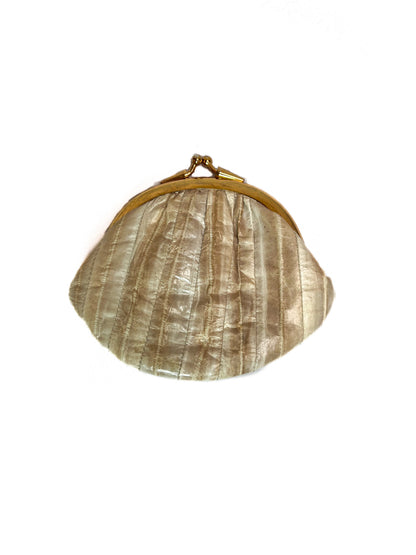 Vintage Wallet - Coin Purse - Genuine Eel Skin - Blush White - Kiss Lock Closure