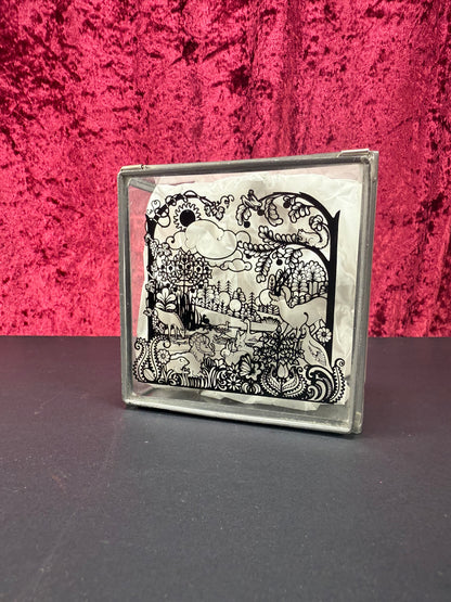 Vintage Trinket Box - Glass - Hand Painted Magical Forest Scene - Mirrored Bottom - Stained Glass Arts