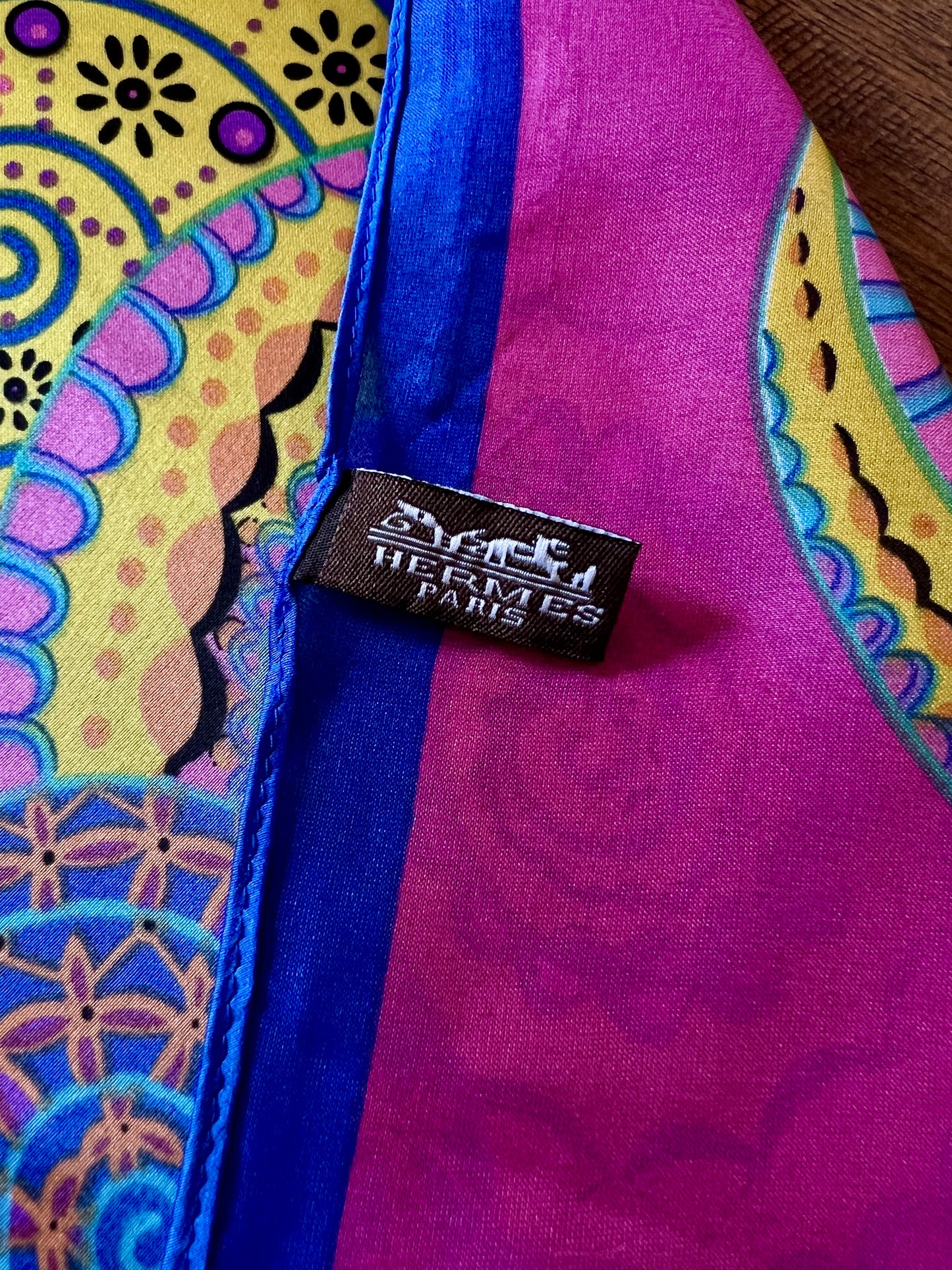 Vintage Hermes Long 100% Silk Scarf - Reves d'Escargot Snails' Dream Pink and Blue Design