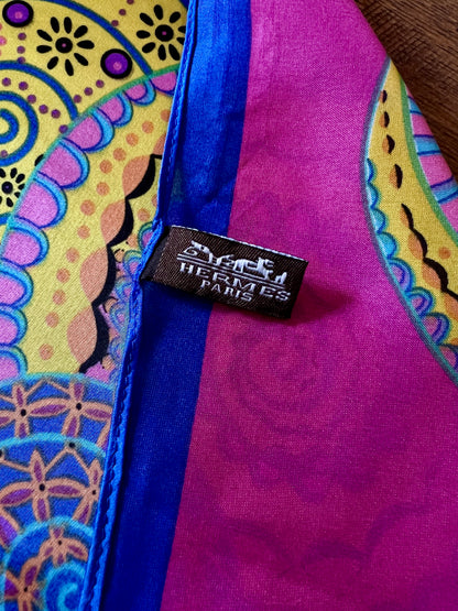 Vintage Hermes Long 100% Silk Scarf - Reves d'Escargot Snails' Dream Pink and Blue Design