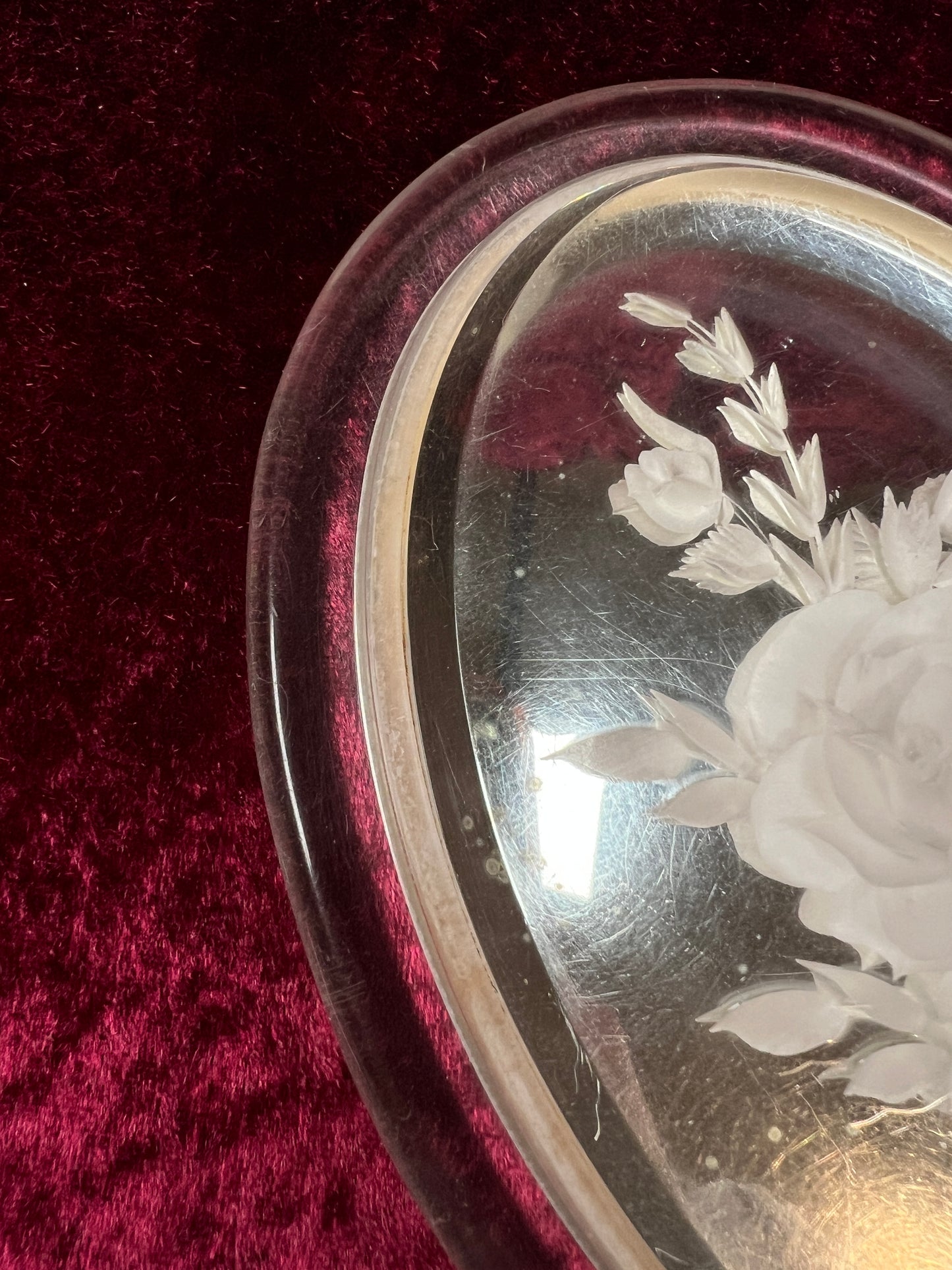 Vintage Lucite Hand Mirror - Reverse Carved Rose Bouquet Vanity Mirror