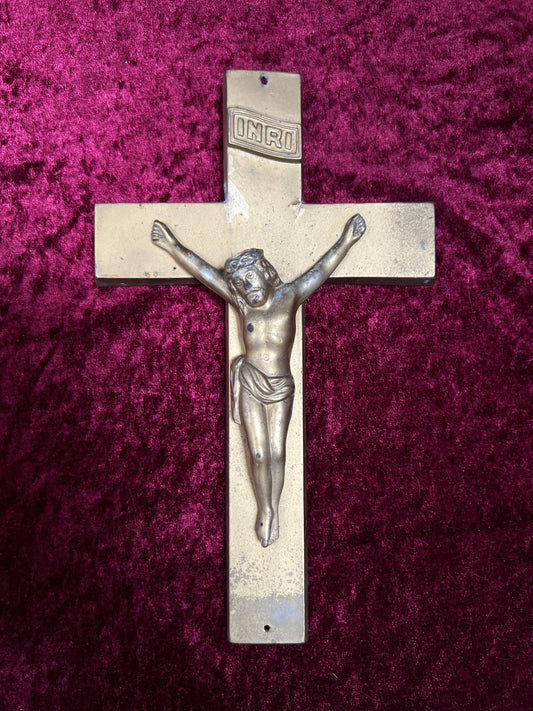 Vintage Dixline Metal Crucifix - Gold Tone INRI Casket Cross Jesus Corpus