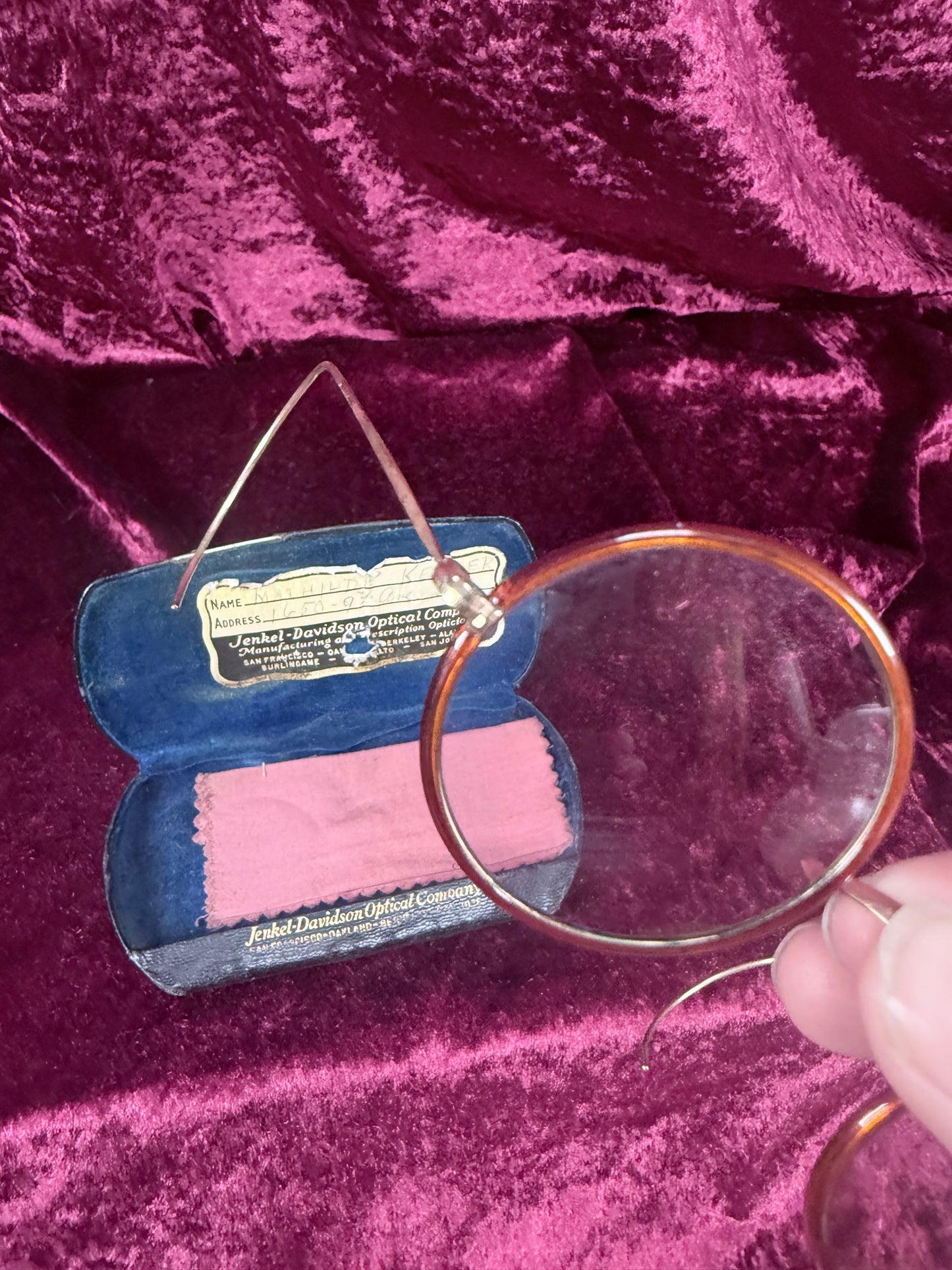 Antique Windsor Celluloid Pince-Nez Eyeglasses – Round Spectacles with Jenkel-Davidson Case