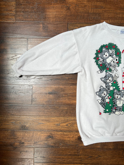 Vintage Clothing - Pullover Sweatshirt - Meowy Christmas - Saxon Cove - Medium