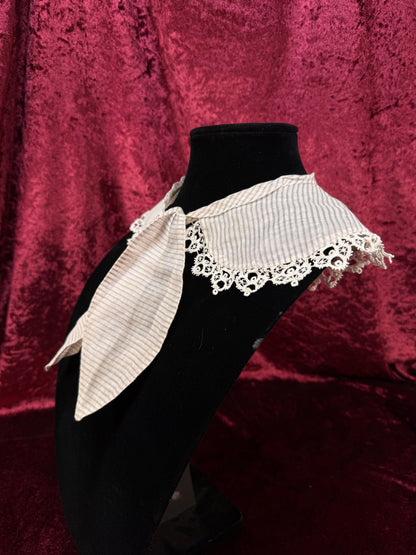 Vintage Emily Wethers Collar Scarf – Striped Lace Trim Tie Front