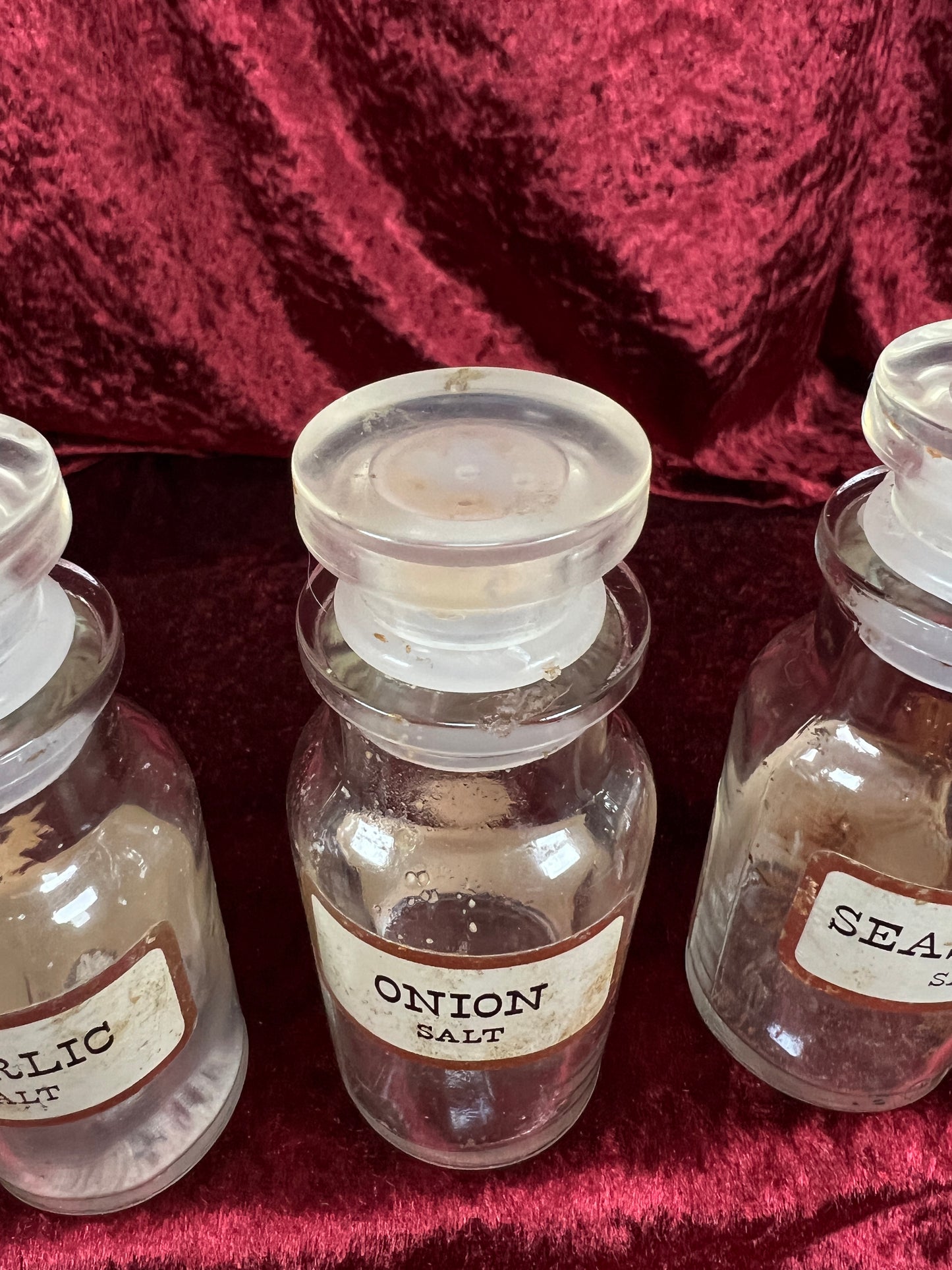 Vintage Glass Apothecary Style Spice Jar Set with Original Labels - Kitchen Collection Set