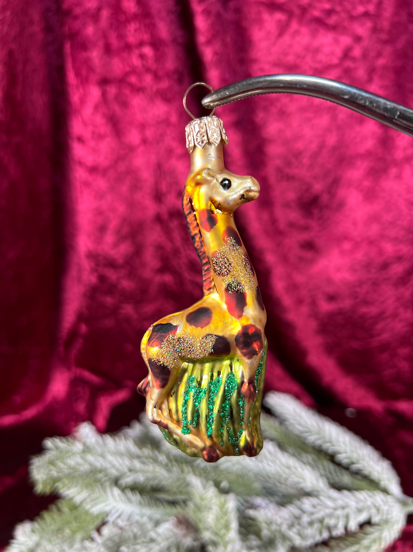 Vintage Christmas - Handblown Glass Ornament - Giraffe In The Grass