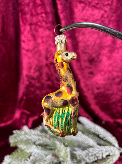 Vintage Christmas - Handblown Glass Ornament - Giraffe In The Grass