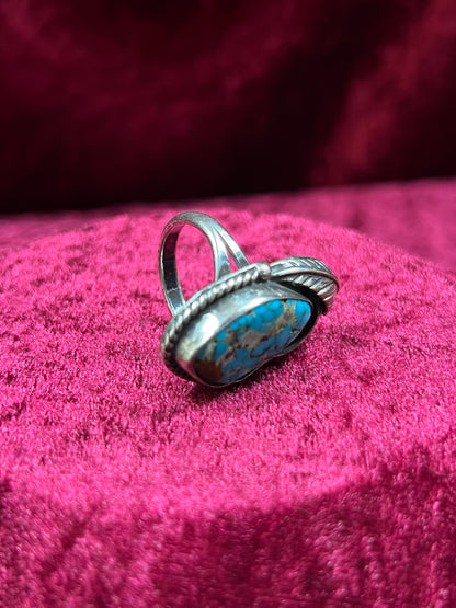 Vintage Jewelry - Chunky Ring - Sterling Silver - Natural Turquoise - J.C. - 8.25