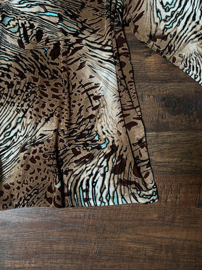 Vintage Rayon Blend Animal Print Top – Abstract Safari Long Sleeve – Large