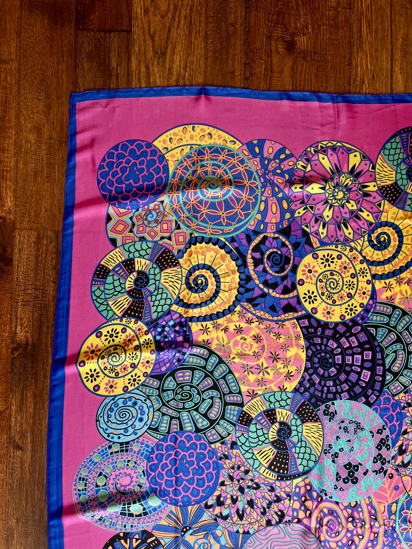 Vintage Hermes Long 100% Silk Scarf - Reves d'Escargot Snails' Dream Pink and Blue Design