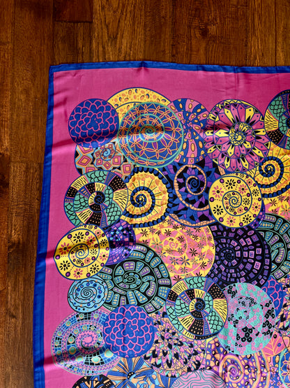 Vintage Hermes Long 100% Silk Scarf - Reves d'Escargot Snails' Dream Pink and Blue Design