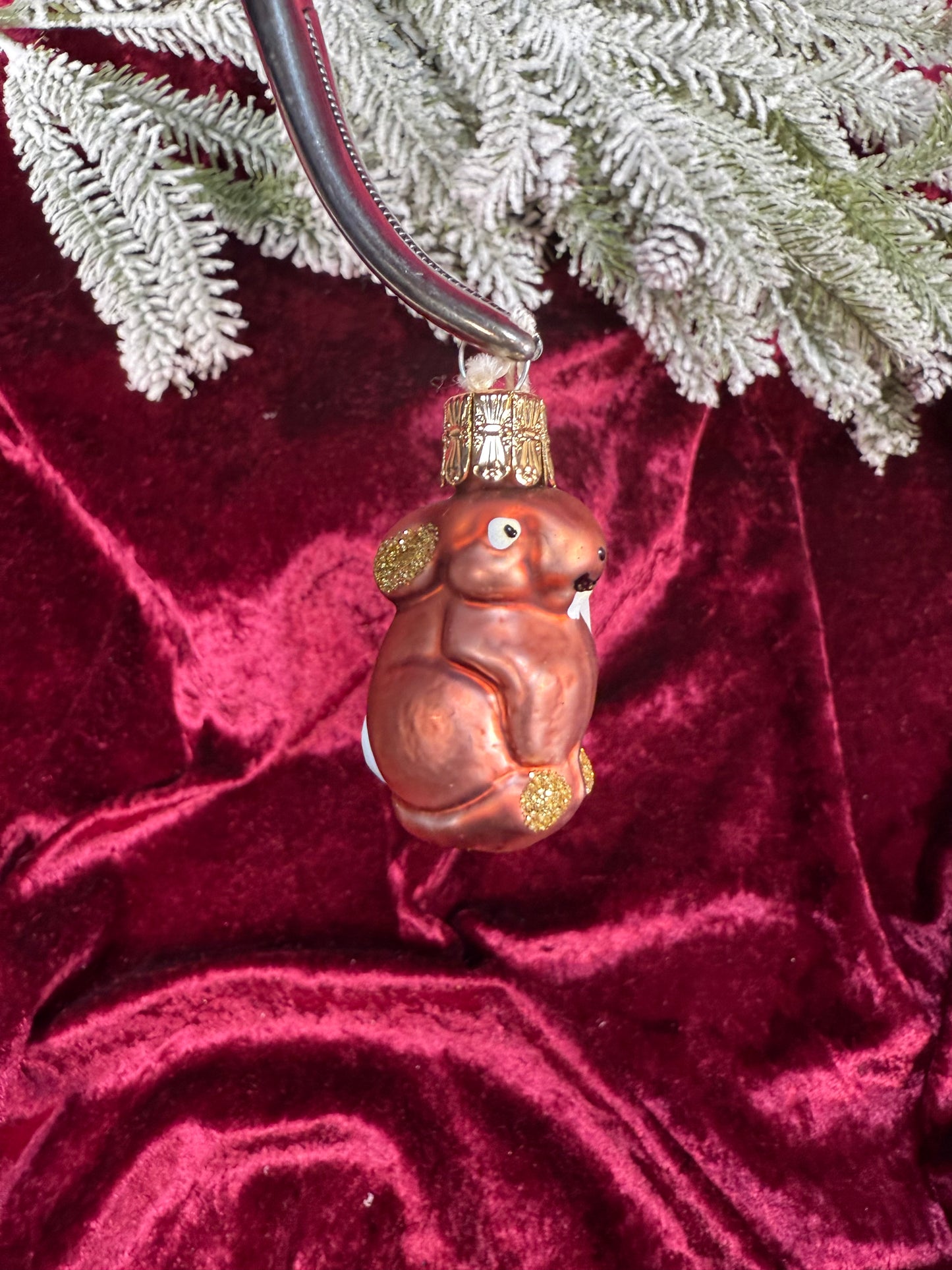 Vintage Christmas - Handblown Glass Ornament - Brown Bunny - Czech Republic