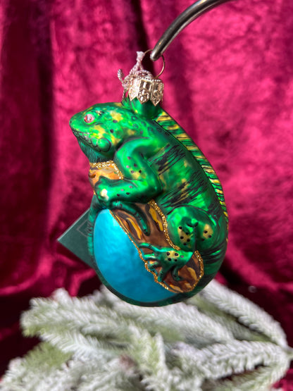 Vintage Christmas - Handblown Glass Ornament - Bright Green Lizard - Ornimals by Discovery Channel - Poland