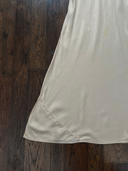 Vintage 1940s Slip Dress Nightgown - Baby Pink Satin Bias Cut with Lace Trim - Small