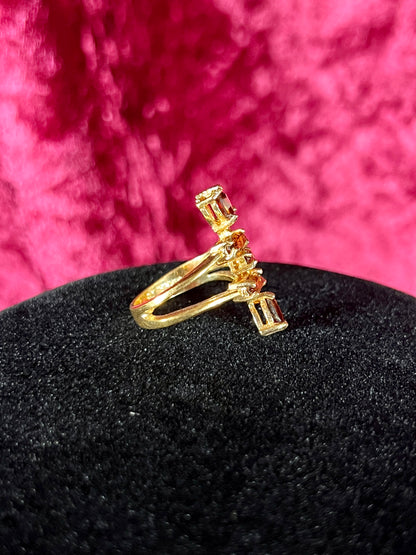 Vintage 18K HGE Cocktail Ring – Marquise Cut Amber Rhinestones - Size 5