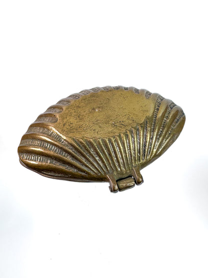 Vintage Solid Brass Trinket Dish - Clam Shell Shaped Hinged Box