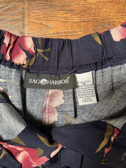 Vintage Clothing - Button Front Maxi Skirt - Purple Florals on Navy Blue - Medium - Sag Harbor
