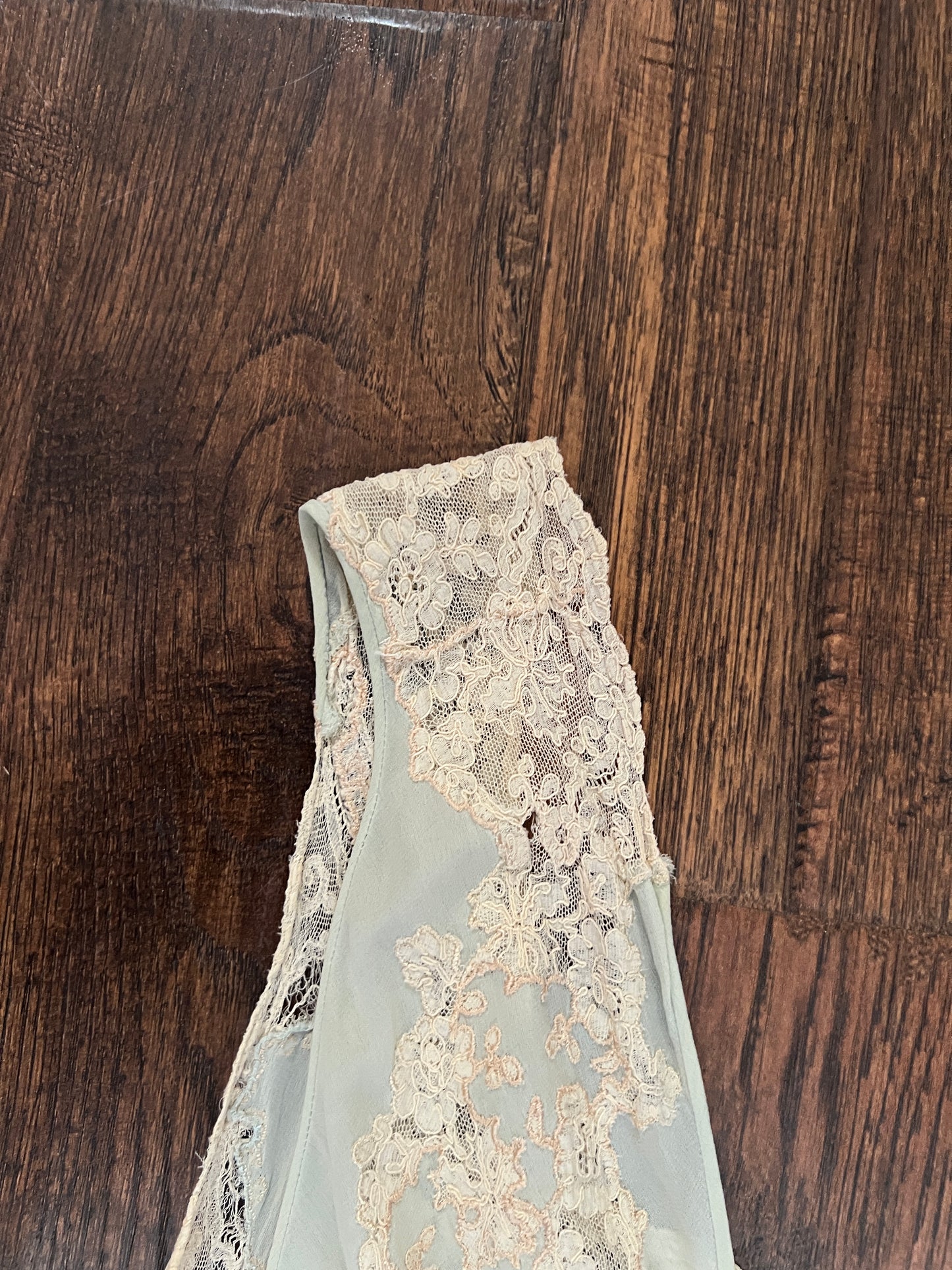Vintage 1940s Bias Cut Slip Dress - Seafoam Green Lace Nightgown - Medium