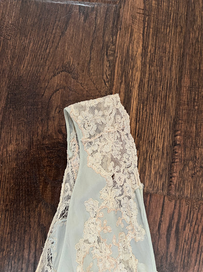 Vintage 1940s Bias Cut Slip Dress - Seafoam Green Lace Nightgown - Medium