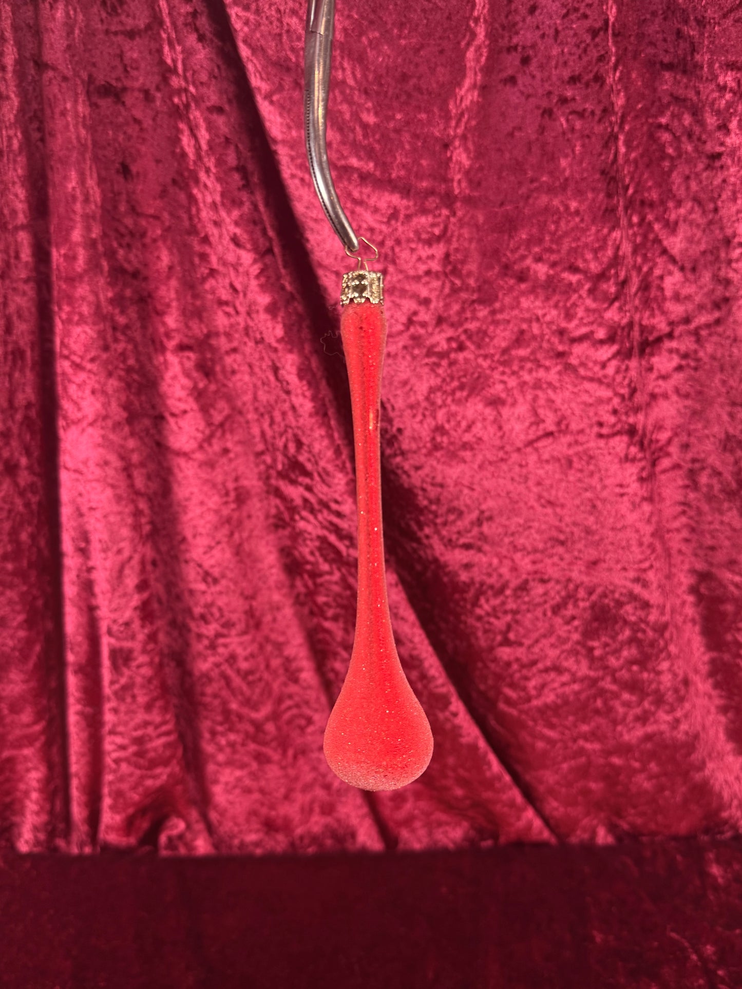 Vintage Christmas - Handblown Glass Ornament - Frosted Red Icicle Teardrop - 6.25"