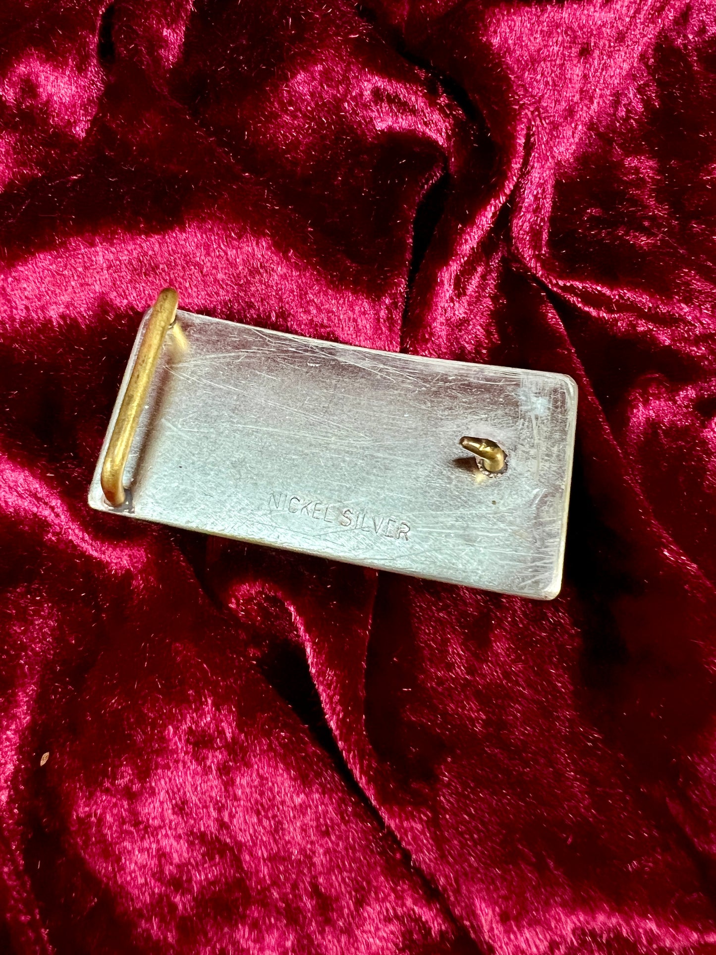 Vintage Nickel Silver Western Belt Buckle Pair - Bucking Bronco and Mustang Engraved