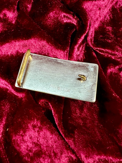 Vintage Nickel Silver Western Belt Buckle Pair - Bucking Bronco and Mustang Engraved