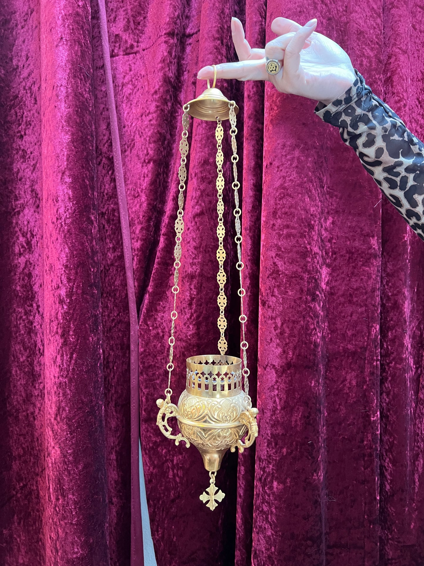 Vintage Religio - Antique Sanctuary Candle Lamp / Incense Censer - Gold and Cherubs