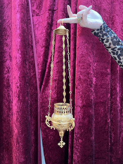 Vintage Religio - Antique Sanctuary Candle Lamp / Incense Censer - Gold and Cherubs
