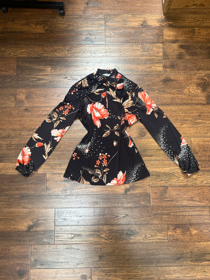 Vintage Clothing - 1970s Polyester Tie-Neck Blouse - Pink Flowers - Mardi Modes New York - Medium