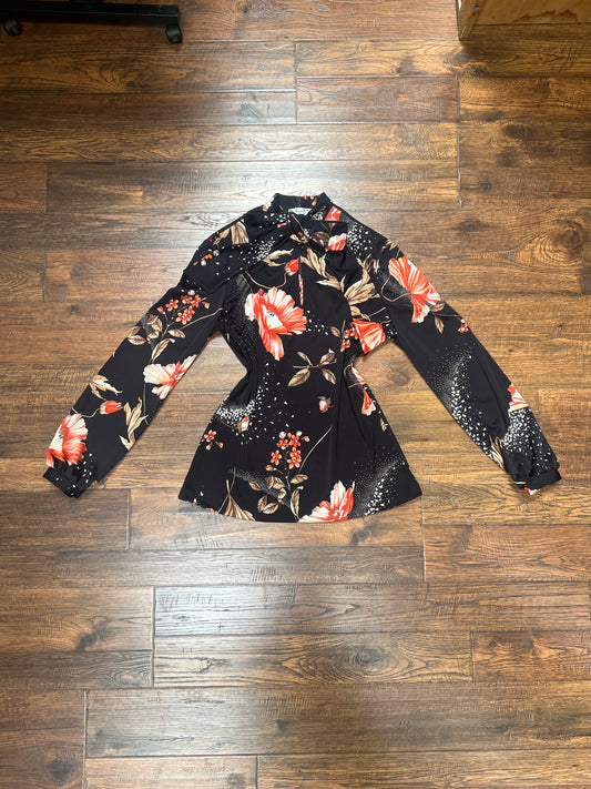 Vintage Clothing - 1970s Polyester Tie-Neck Blouse - Pink Flowers - Mardi Modes New York - Medium