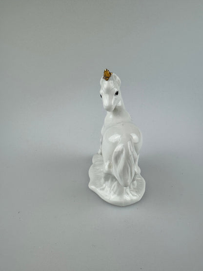 Vintage White and Gold Unicorn Figurine - Looking Over Shoulder