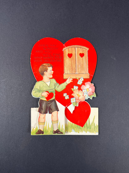 Vintage Ephemera - Mechanical Valentine’s Day Card - Open My Window - Made In USA