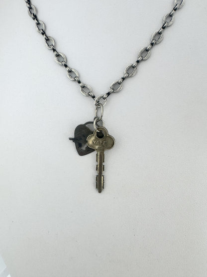 Skeleton Key Necklace - Vintage Old Stock and Antique Materials -  Collar Length 16" Silvertone Chain