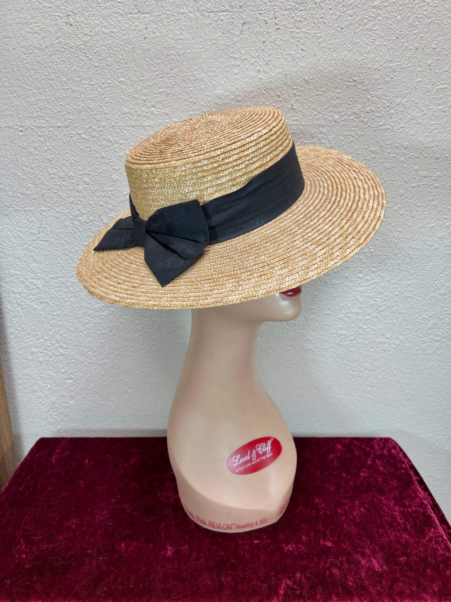 Vintage Accessories - Straw Sun Hat - Black Bow - Medium - Scala