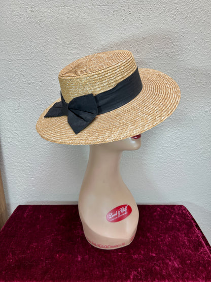Vintage Accessories - Straw Sun Hat - Black Bow - Medium - Scala
